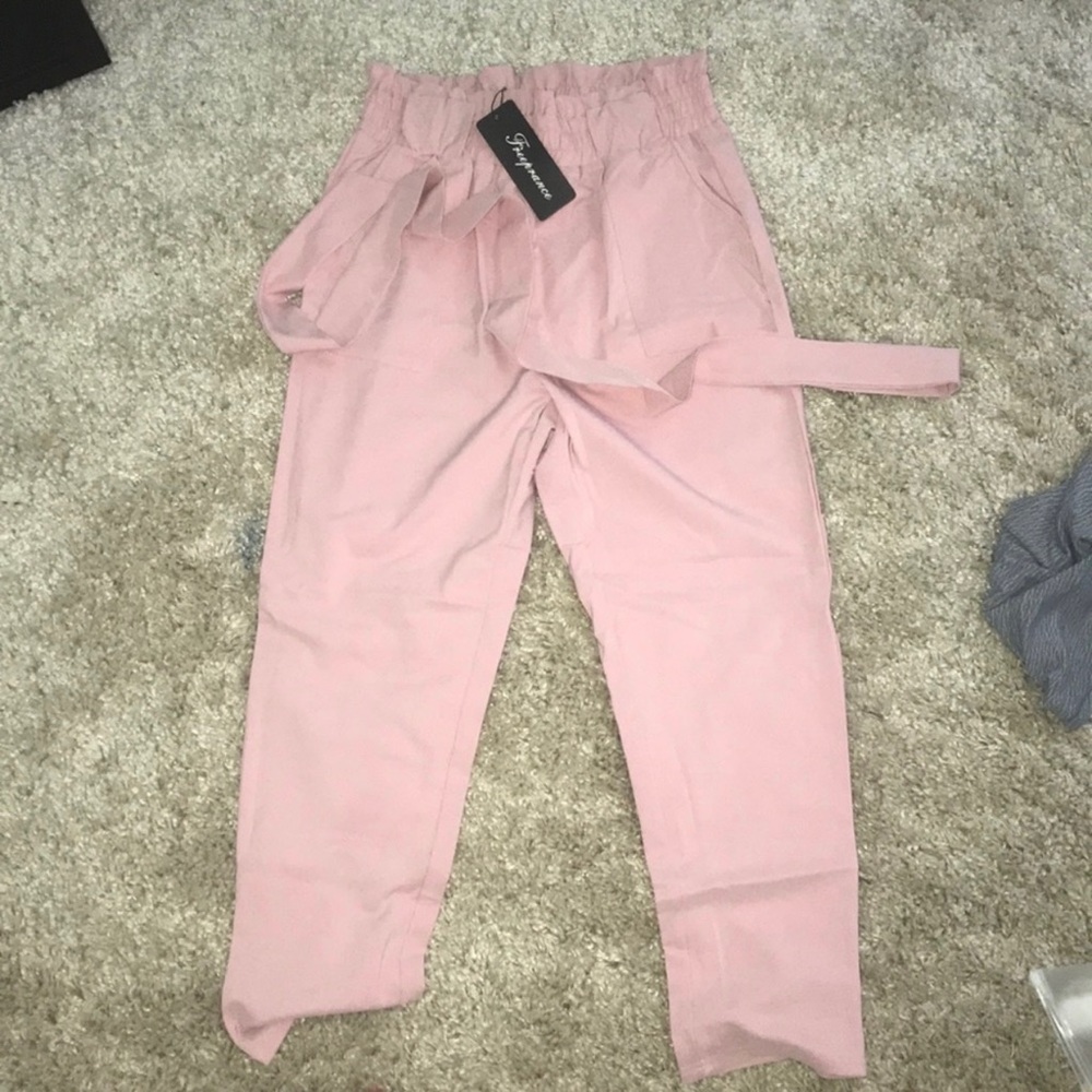 Pink Paper Bag Style Pants